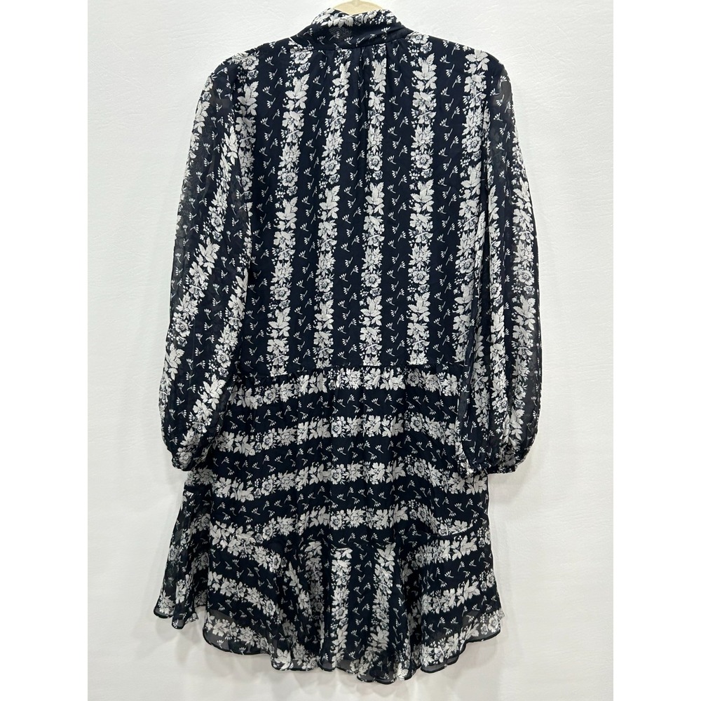 Shoshanna Holley Dress Womens 2 Navy White Floral Silk Tie Neck 3/4 Sleeve Mini - Picture 9 of 12